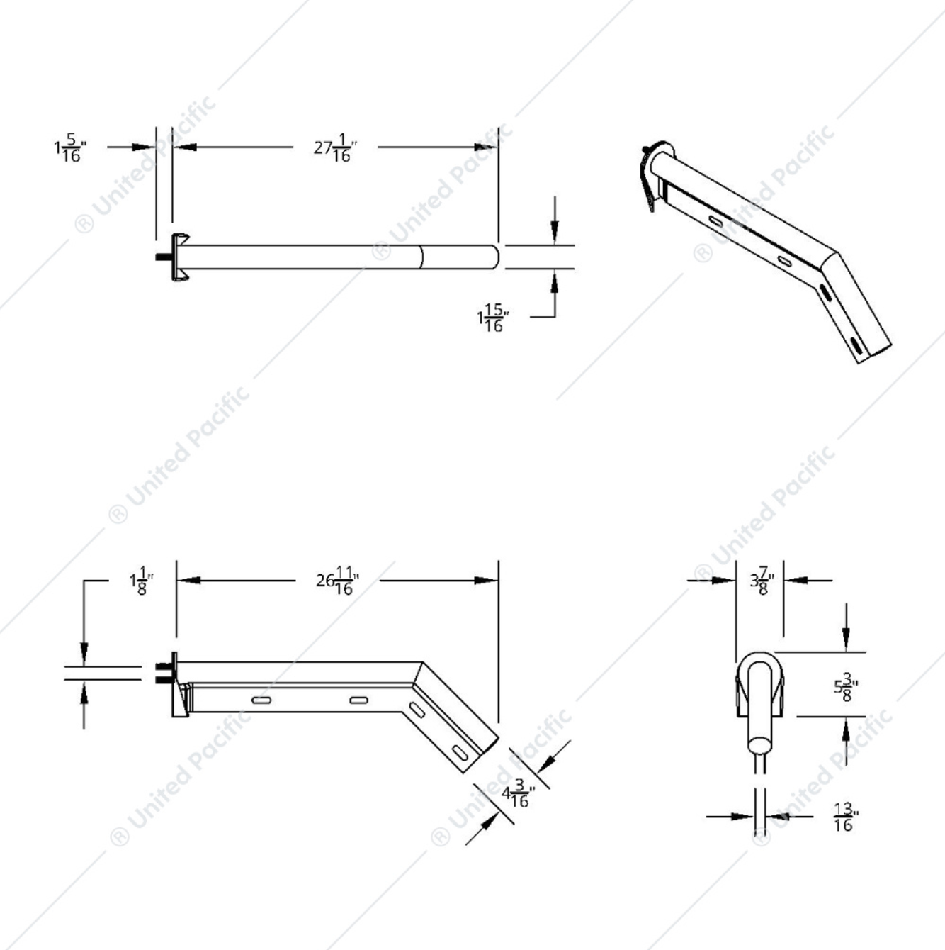 10646 28" MUDFLAP HANGER ANGLED 1-1/8 BOLT SPACE SPRING LOADED