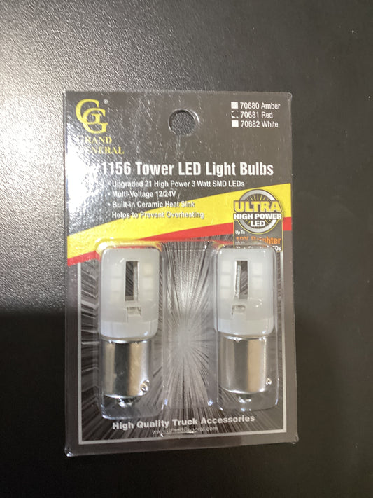 70681 1156 RED LED BULB W/CERAMIC TOWER 2 PACK